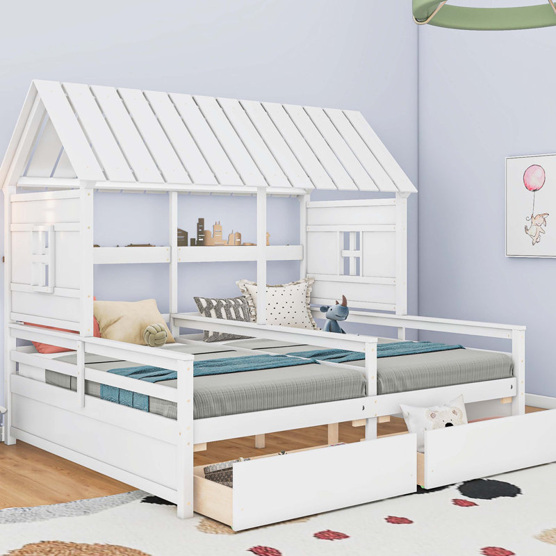 Jindalee Solid Wood Shared Twin Storage Bed, White