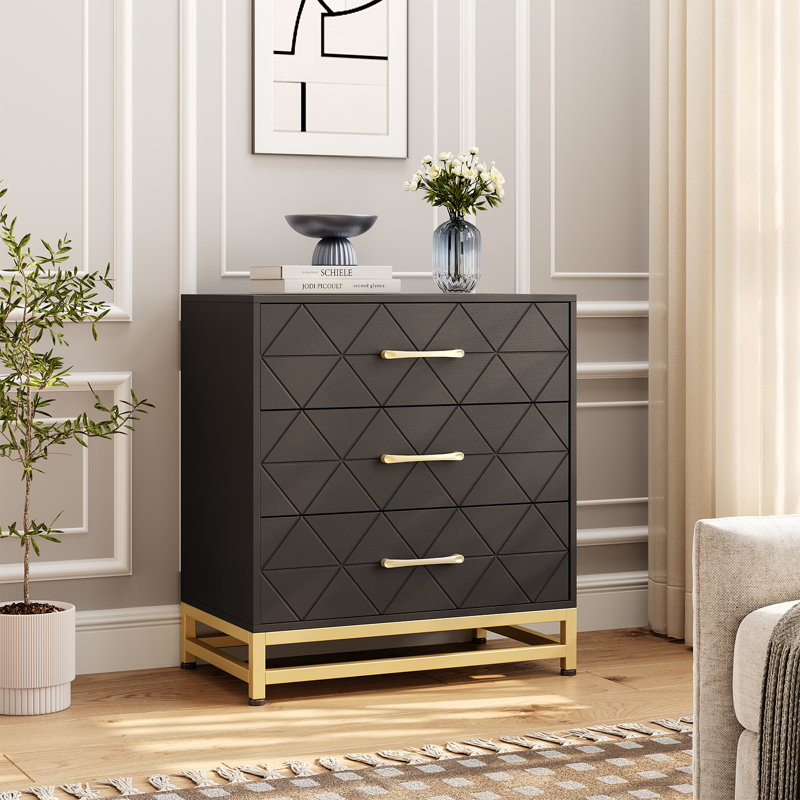 3 Drawer Dresser For Bedroom, Dressers Chest Of Drawers With Storage, Nightstand With Drawers, Black