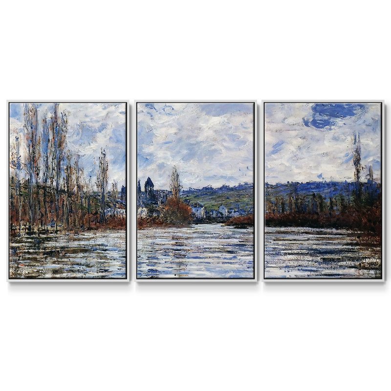 Flood of the seine at Vetheuil, 1881, reproduction d'art sur toile encadrée 3 pièces, Blanc, H 36 po x l 75 po x P 2 po