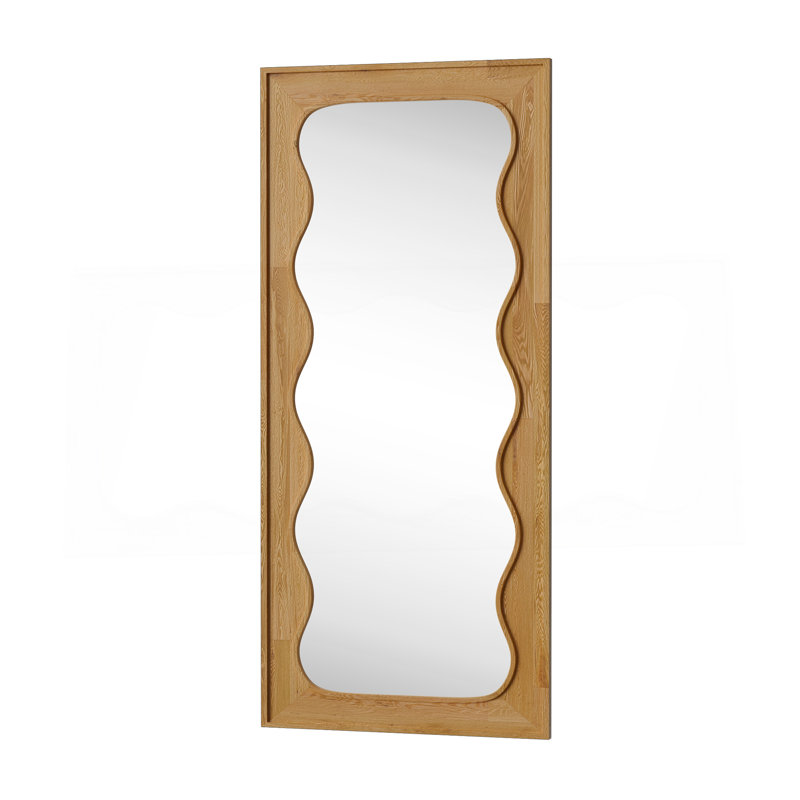 Solid Wood Wavy Right-Angled Rectangular Log-Colored Full-Length Mirror For Living Room