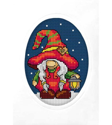 Counted cross stitch kit - greetings card Gnome with a lantern 6326