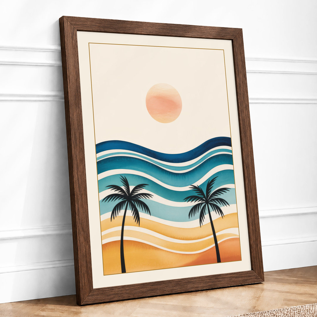 Tropical Sunset Palms Coastal - Framed Print