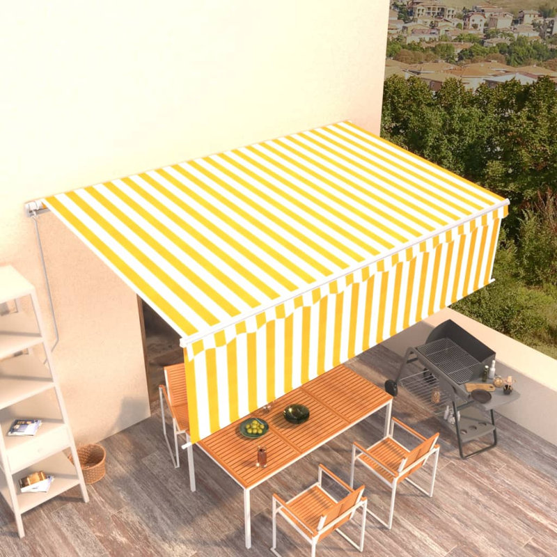 Dakota Fields Fabric Cover Retractable Patio Awning, Cream, Striped, 120cm H x 450cm W x 300cm D