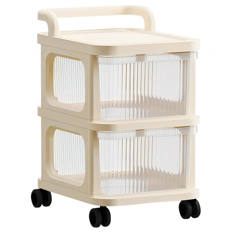2 Drawer Storage Cart, Home Office Plastic Rolling Cart with Caster Wheels