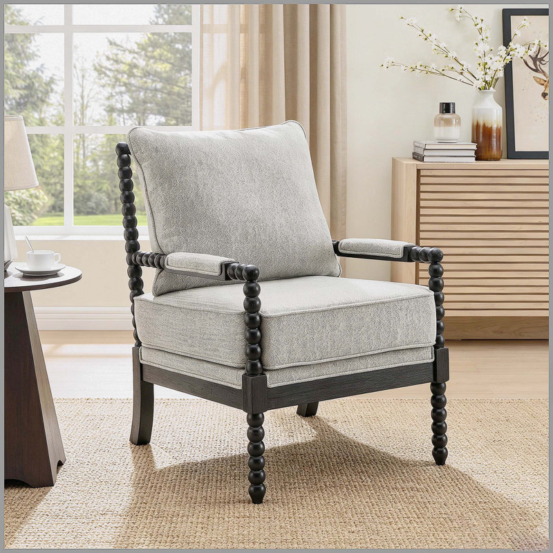 Fauteuil d'appoint rembourré avec structure en bois tourné Belvoir, gris, Grey, Grey, Noir