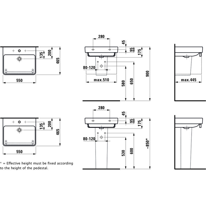 Laufen PRO S 21.65'' L Bathroom Sink, Single Hole