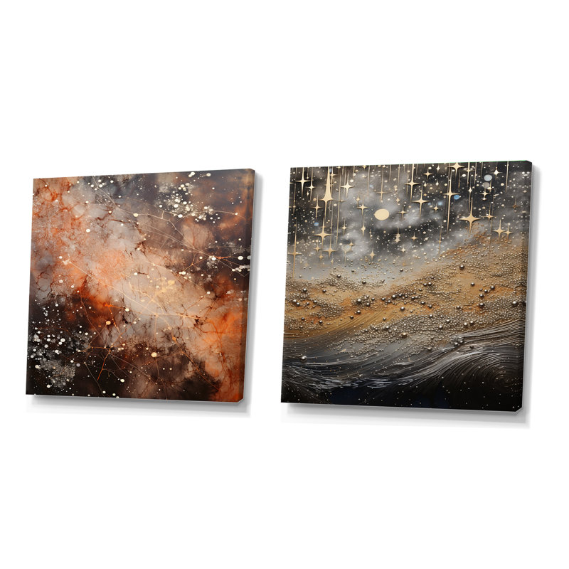 Constellation Starry - Ensemble de 2 collages abstraits carrés, H 16 po x l 33 po, Toile tendue