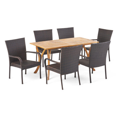 6 - Person Acacia Wicker Patio Dining Set with Rectangular Table