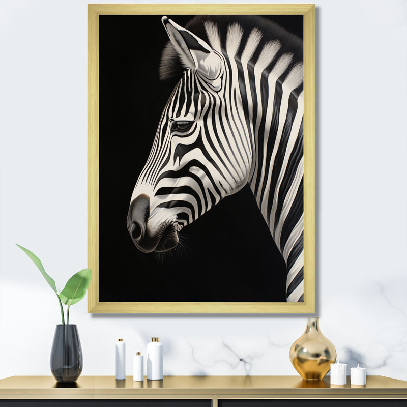 Portrait de zèbre noir et blanc IV, Or, H 32 po x l 24 po x P 1 po