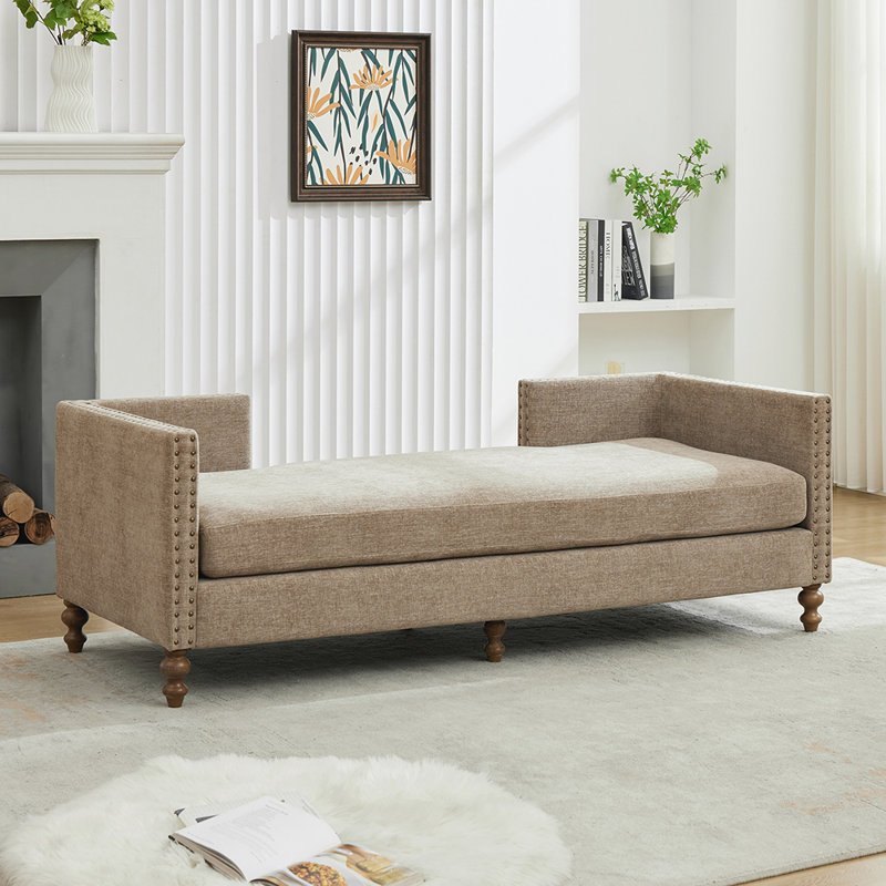 Canapé-lit rembourré avec méridienne et 4 coussins décoratifs, Taupe