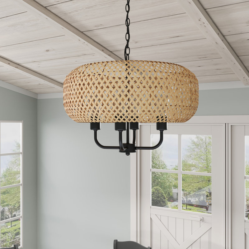 Lustre surdimensionné en bambou à 4 lumières 19,68 pouces Adonijah