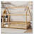 Twin Size House Floor Wooden Bed with Roof Frame,Safety Guardrails-1865550855-1865550848