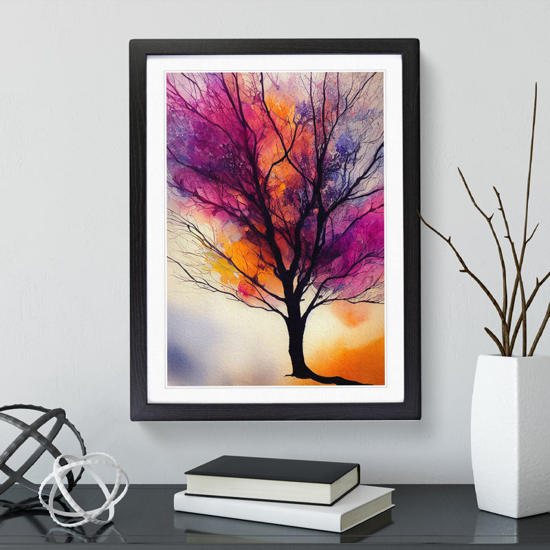 XV1022-5340X Wonderful Painted Tree No.6 - Single Picture Frame Print, 64cm H x 46cm W x 2cm D, Black Framed