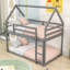 Lit superposé simple en bois en forme de maison avec échelle robuste-1058194977