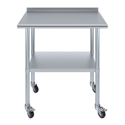 Table en acier inoxydable avec dosseret et roulettes AmGood. NSF.