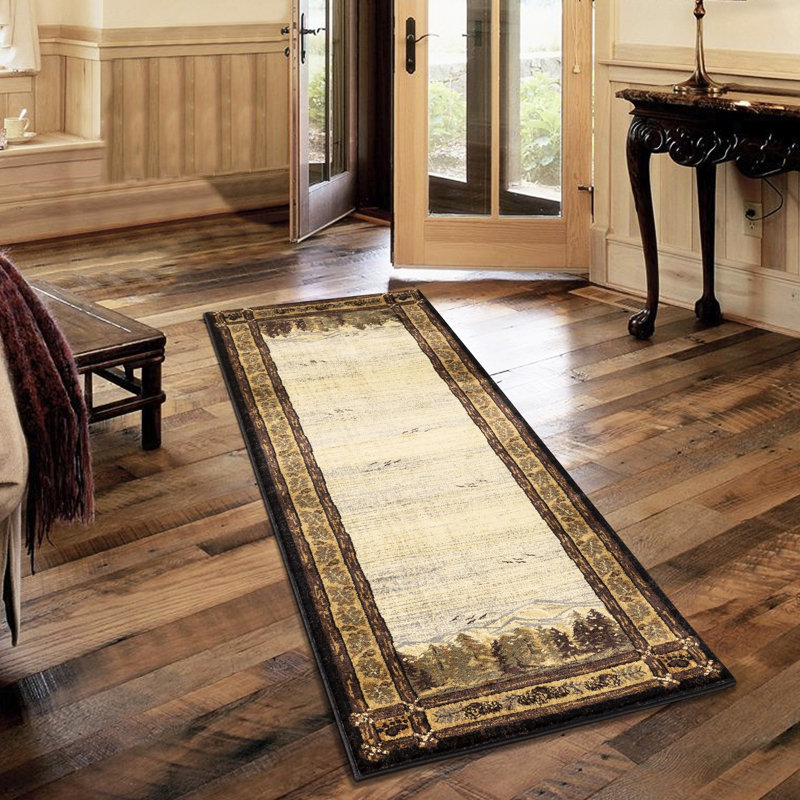 Tapis Lodge 5 pi 3 po x 7 pi - paysage de montagne et de forêt séduisant, polypropylène, teinture, envers en jute, fait en dinde 5 pi 3 po 7 pi 3 po, thèmes fascinants, 100% sur toile