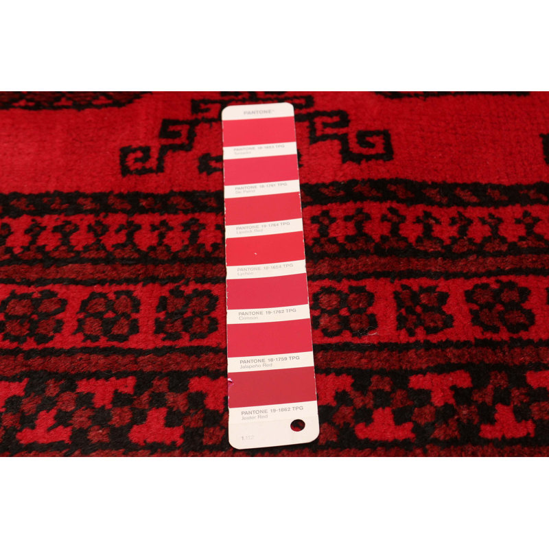 Tapis unique en laine noué à la main rouge Akhjah 6 pi 8 po x 8 pi 8 po