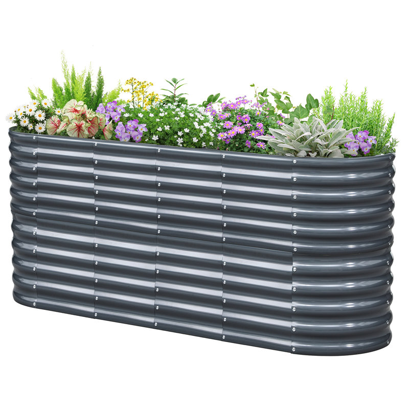 6.6x2x3 ft Raised Garden Bed 9 in 1 Galvanized Steel Metal Planter Garden Box Outdoor for Gardening, Vegetables, Flowers, Dark Gray