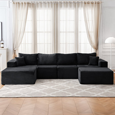 135" Cloud Modular Sectional Sofa With U-Shape Chaise, Cloud Couch Sectional With Deep Seat & Plush Corduroy Fabric, No Assembly Needed Upholstered Couches For Living Room