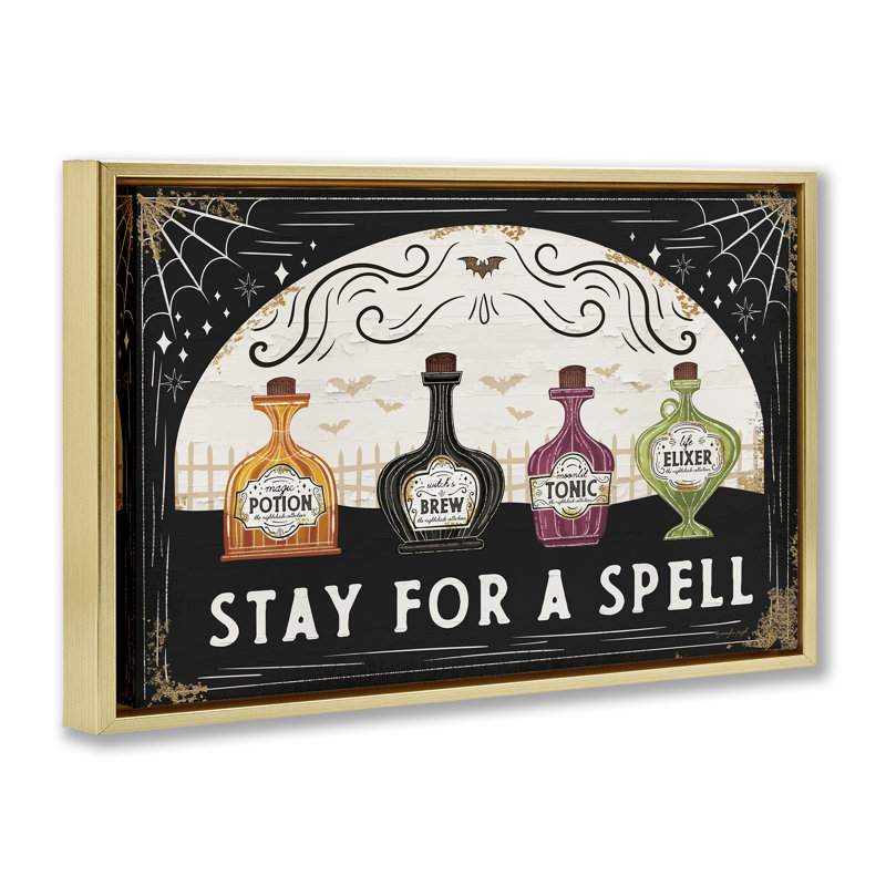 Art mural sur toile Stay For A Spell Floater, design par Jennifer Pugh, H 21 po x l 31 po, Cadre flottant métallique doré