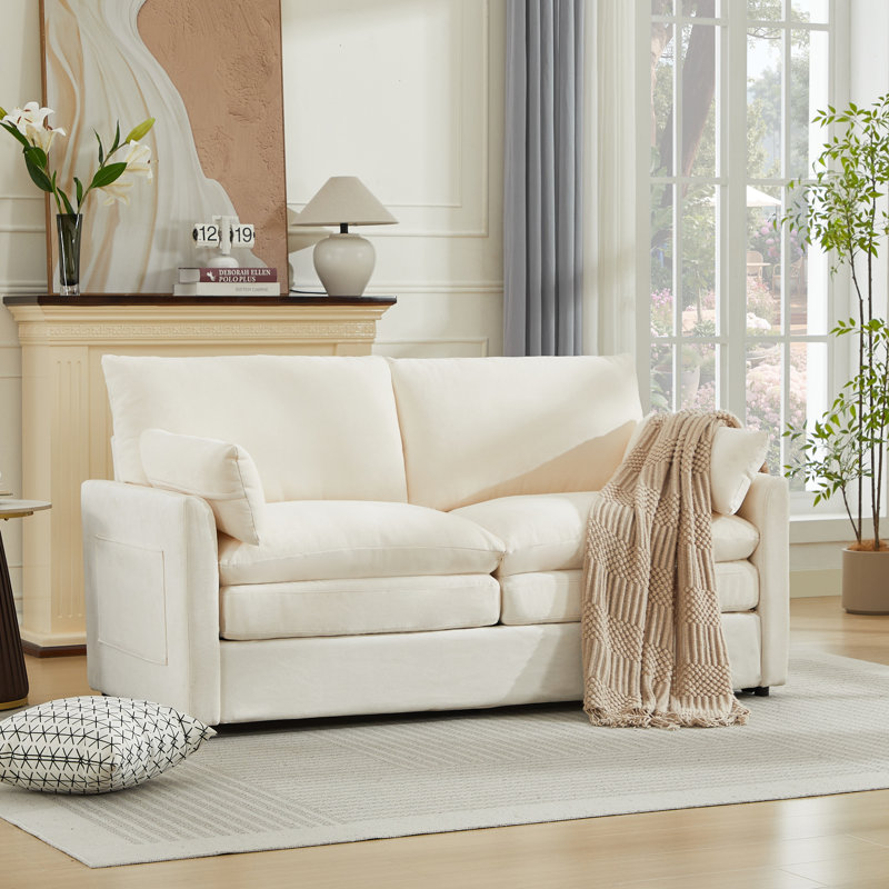 Drago 58'' Modern Square Arm Loveseat Sofa, Beige