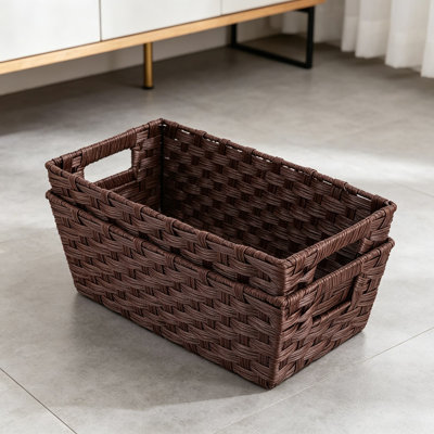 Paniers de rangement en plastique et osier pour réservoir de toilette de salle de bain, paniers de rangement tissés pour comptoir, tablettes et cuisine, paquet de 2