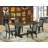 5-Pc Kitchen Dining Table Set Includes a Distressed Jacobean Wooden Table and 4 Dark Gotham Grey Linen Fabric Mid Century Chairs with High Back - Wire Brushed Black Finish-85692388-130066747-85692385