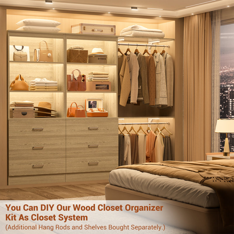 23.6" Closet System with Wooden Drawers, White Oak
