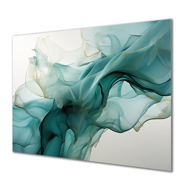 Vert et gris, encre liquide Mirage II - encre liquide, art mural abstrait en métal, H 24 po x l 32 po x P 1 po