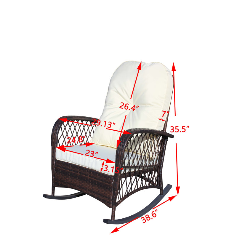 Beige Cushion Wicker Rocking Chair - Wide Seat, Steel Frame, High Capacity, Beige