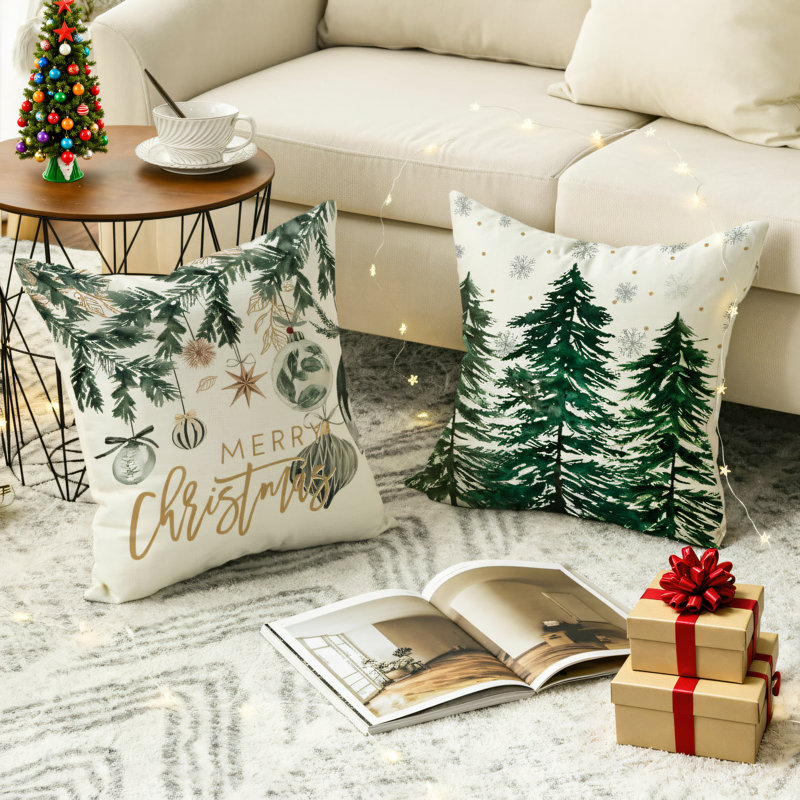 4-Piece Christmas Pillowcase Set, 20.2 X 20.2 Inches. Features A Happy Tree, Snowflakes, And Christmas Balls. Perfect For Winter Holiday Decorations And Complements Your Sofa. Full Of Festive Spirit!