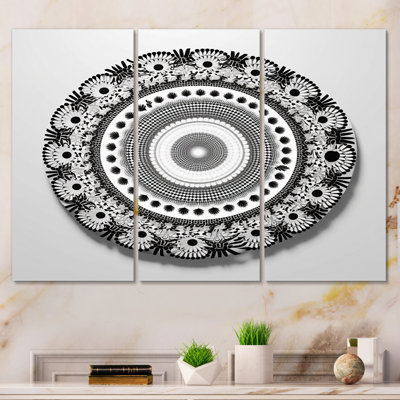" Sacred Mandala In Retro Black And White " 3 - Pieces