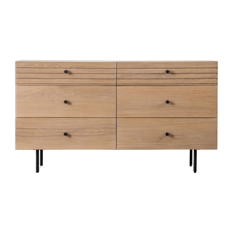 Greggery Solid Wood 131cm W 6 - Drawer Chest of Drawers