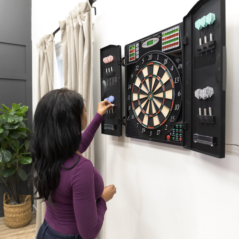 Black Electronic Dartboard with Cabinet and LED Display