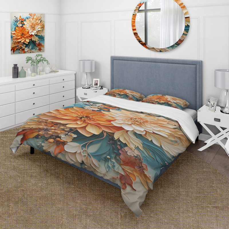 Ensemble de housse de couette orange / bleu sarcelle Botanical Whirlwind I Bedding