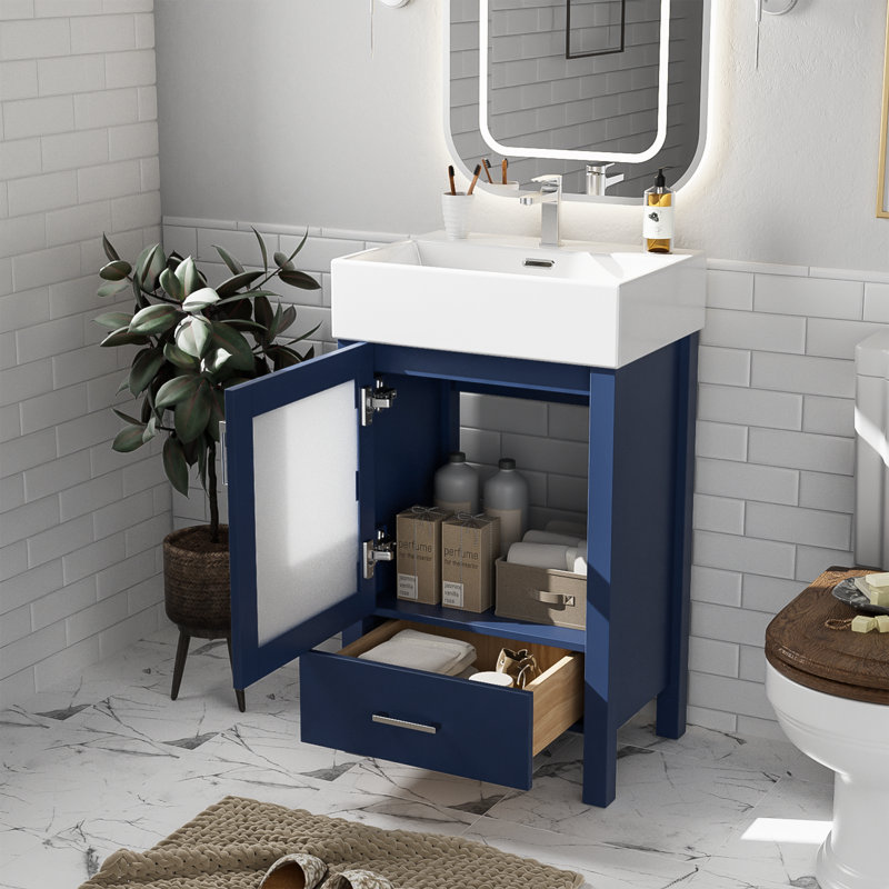 Meuble-lavabo 20 po avec comptoir en céramique, Bleu