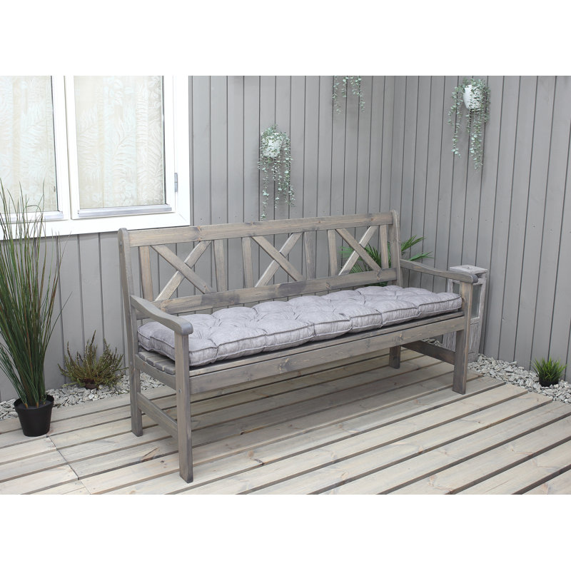 Almetra Solid Wood Pine Outdoor Bench, 88cm H x 150cm W x 61cm D, Light Grey