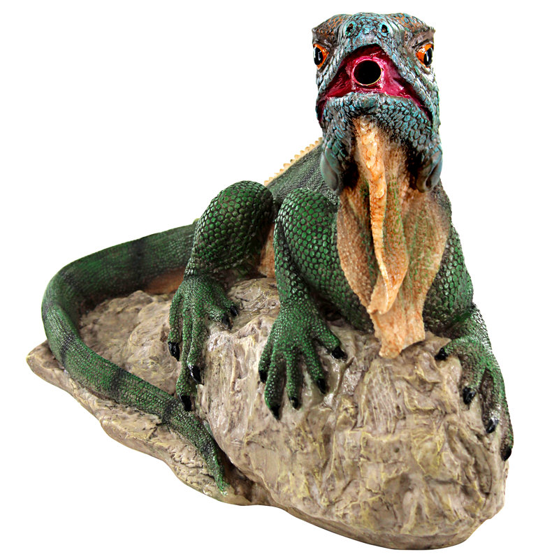 Statue Iguana Lizard on Rock Piped