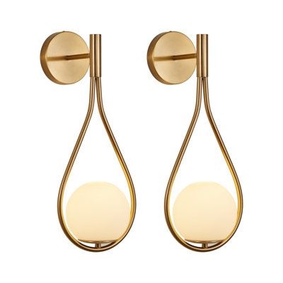 19 in  Modern Golden Wall Sconces with Opal Glass Globe, Mid-Century Design, Luxury Wall Lights for Bedroom, Living Room, Hallway Set of 2