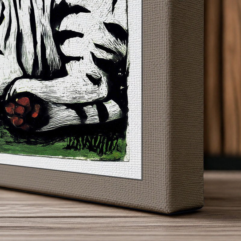Resting Tiger Japandi - Print, 30x20 - 76.2 x 50.8 cm, Taupe Border