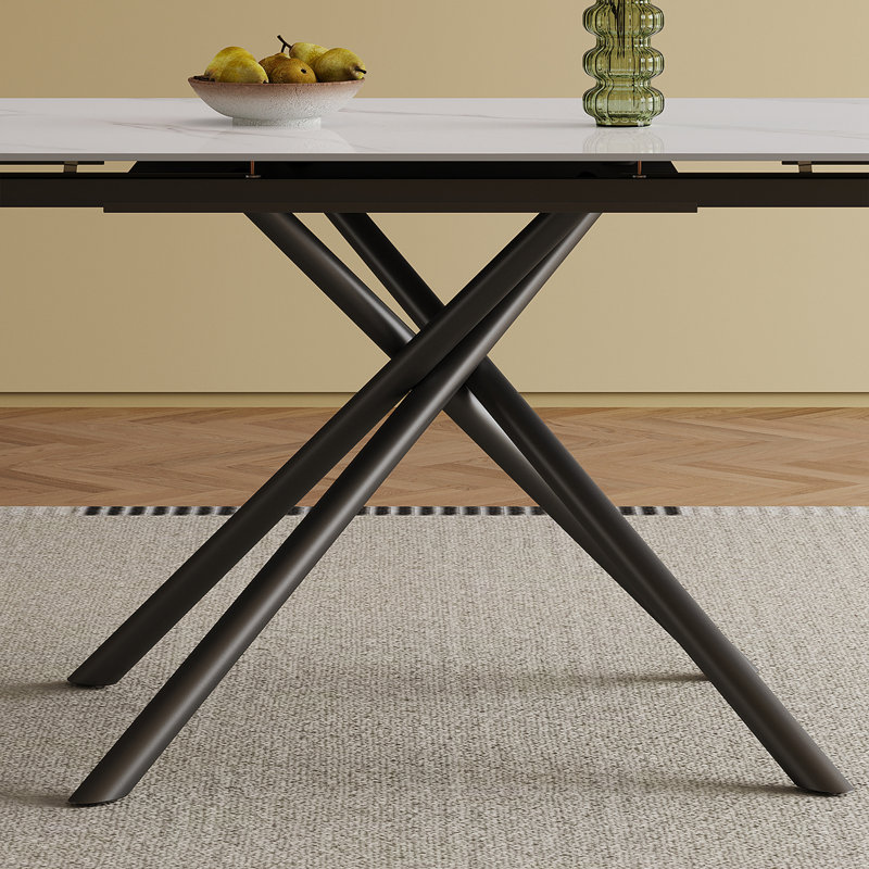Ensemble de table de salle à manger 5 pièces avec table rectangulaire et pieds en acier, Blanc, Blanc
