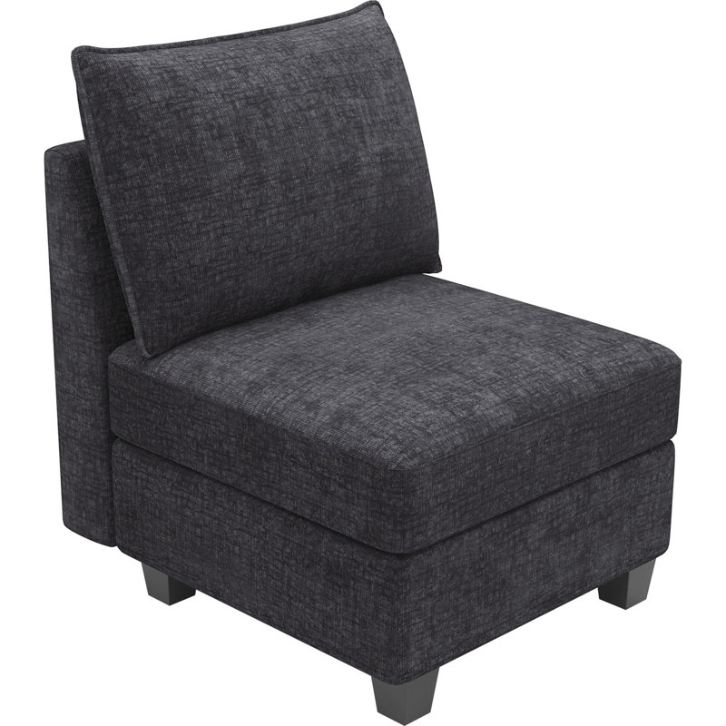 Aurora Chenille Single Seat Armless Storage Seat, Black Chenille