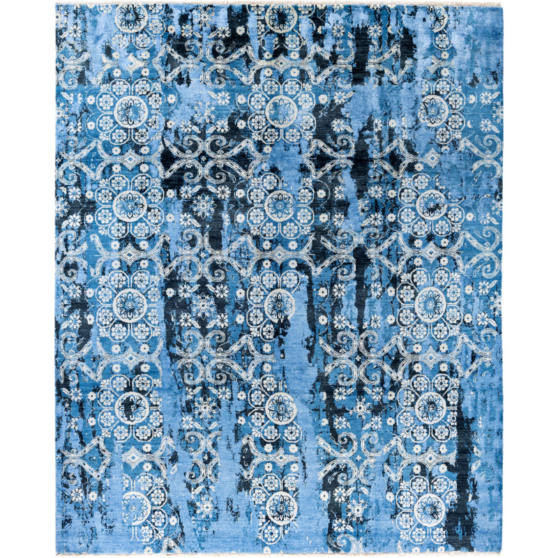 Tapis unique noué à la main bleu clair 8 pi 3 po x 9 pi 10 po Leonard