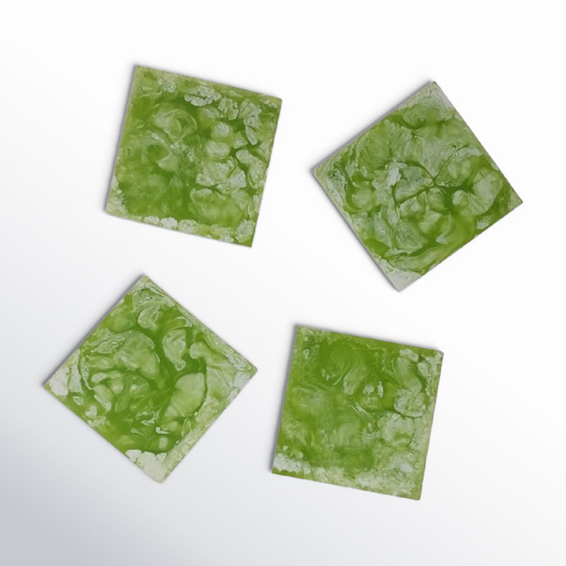 Set Of 4 Square Coasters Resin Dia 3.9", Green