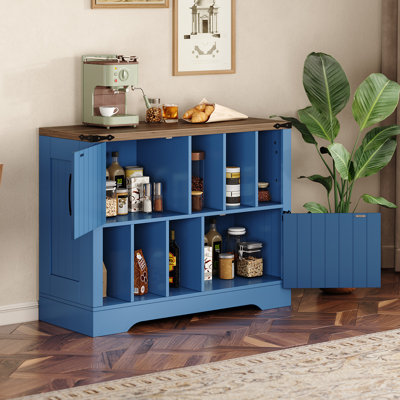 Meuble de rangement pour disques vinyles de 39 pouces, style ferme, à 3 niveaux avec 2 portes coulissantes, capacité de 450 disques, bleu
