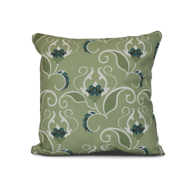 Tropical Resort Floral Reversible Throw Pillow, 16" H x 16" W x 3" D, Green
