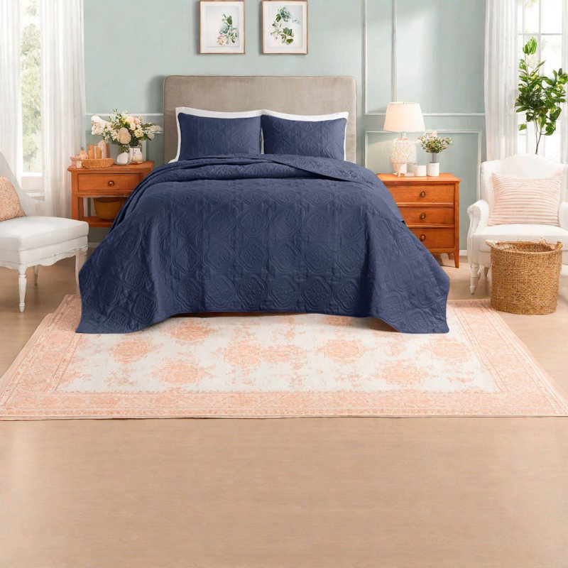 Premium Navy Bedding Sets, Oversized Polyester Quilt, Comfortable Home Style