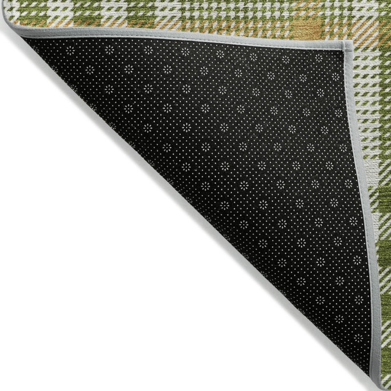 HomeRoots 3' X 5' Olive Green Plaid Washable Indoor Outdoor Area Rug