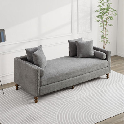 75.2" W Modern Chaise Lounge, Upholstered Daybed Bench With Bolsters And Pillows