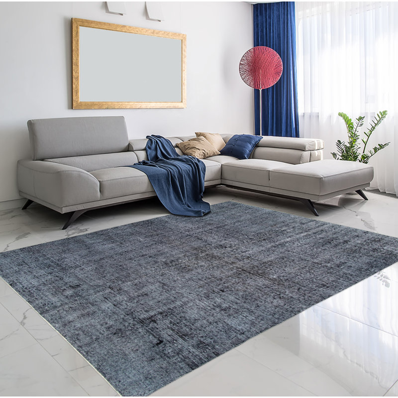 Tapis noir en laine noué à la main de conception unique 2000 pi 5 pi 5 po x 8 pi 5 po Olatz